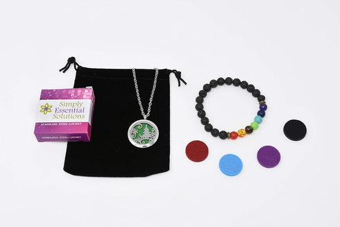 Aromatherapy Essential Oil Diffuser Stainless Steel 30 MM Silver Magnetic Locket Pendant 2 Sizes Chain Necklace, Refill Pads & Diffuser Bracelet i...