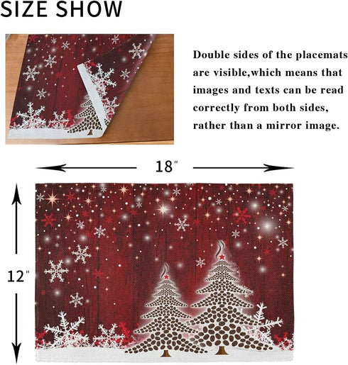 Christmas Tree with Snowflake Table Mats Placemats Set of 6 Winter Holiday Xmas Kitchen Mat Dining Place mat Heat-Resistant Easy Clean Happy New Y...