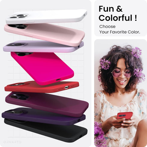 ORNARTO Compatible with iPhone 14 Pro Max Case 6.7, Slim Liquid Silicone 3 Layers Full Covered Soft Gel Rubber Phone Case Protective Cover with Mi...