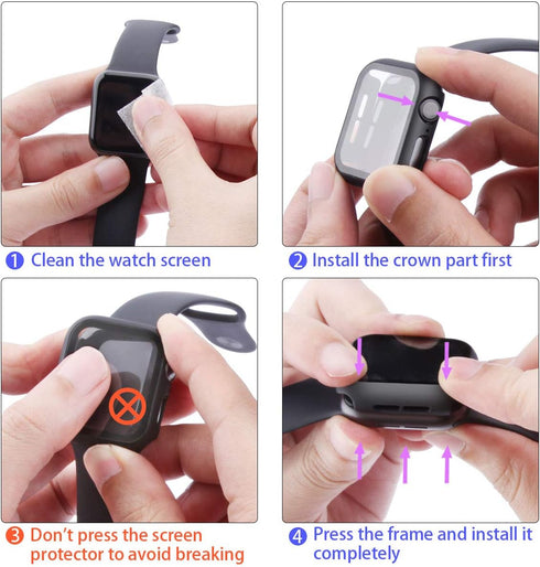 Black Hard Case Compatible with Apple Watch SE Series 6 Series 5 Series 4 44mm with Screen Protector, iwatch Ultra Thin HD Tempered Glass Screen P...