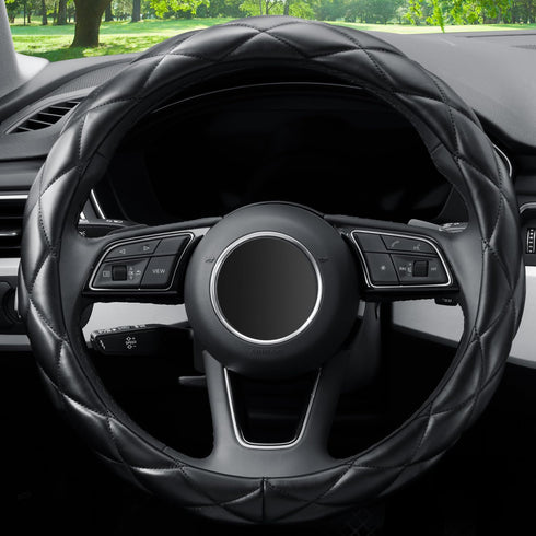 Soft Microfiber Leather Steering Wheel Cover, Universal 15 Inch for Women Girls, Fit Vehicles, Sedans, SUVs, Vans, Trucks - Black...
