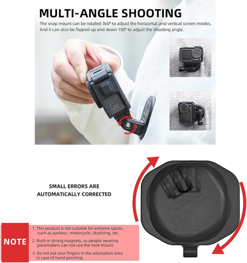 CAPART Quick Release Strong Magnetic Mount Chest for Action Cameras, like DJI OSMO Action 4 3 DJI Pocket 3 2 Insta360 X4 X3 X2 One RS, Go Pro 12 1...