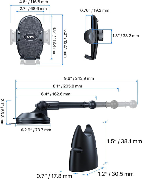 ?Military-Grade Stable Suction? Cell Phone Holder for Car,?Flexible Telescopic Arm? 360° Rotatable Stand Dashboard Windshield Cellphone Mount for ...