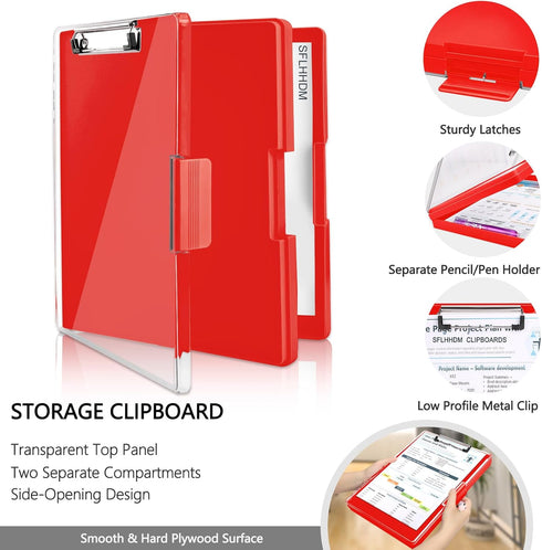 Clipboard with Storage,Heavy Duty Clip Boards 8.5x11 with 2 Storage Case,Clear Visible Top Panel Storage Clipboards,Side Opening Clip Boards,Nursi...
