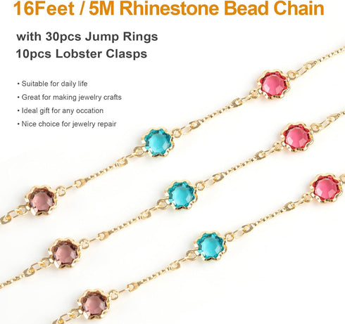 Kyutong 5 Meters Gold Chain for Jewelry Making Flower Shape Bead Chain Links with Jump Rings Lobster Clasps Necklace Chains Bulk for Jewelry Craft...