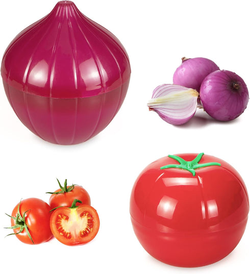 Vegetable and Fruit Storage Containers for Refrigerator, Tomato and Onion Shaped Storage, Food Storage Containers with Lids, Pack of 2...