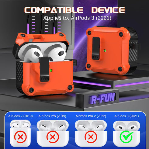 R-fun for AirPods 3rd Generation 2021 Charging Case Cover, Full Drop Protection Auto Pop-Up Lid Design for Apple Airpod 3 Gen Case with Cleaner Ki...
