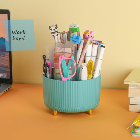Rotating Pencil Holder for Desk, 360-degree Spinning Makeup Brush Holder Organizer for Vanity, 5 Slots Pen Pencil Cup Holder for First Day of Scho...