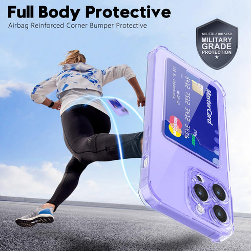 for iPhone 13 Pro Max Phone Case with Card Holder, Clear Transparent Wallet Case for Credit Card & Cash, Thin Slim TPU Silicone Soft Flexible Card...
