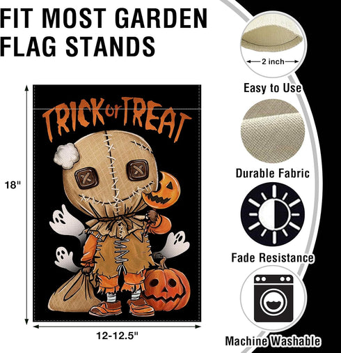 Halloween Trick or Treat Sam Small Decorative Garden Flag, Spooky Ghost Jack O Lantern Pumpkin Black Yard Lawn Outside Decor, Funny Holiday Burlap...