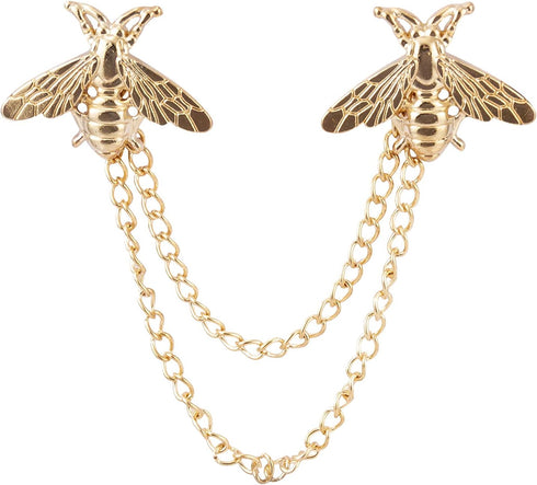 Knighthood Brooch Suit Pin Men's Golden Cute Bee With Hanging Chain Tassel Badge Suit Collar Brooch Lapel Pin Accessories for Men Women...
