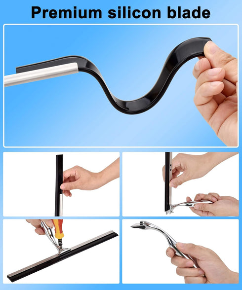 All Purpose Stainless Steel Squeegee for Glass Shower Doors, Car Window, Home Mirrors, Bathroom Shower Cleaner Wiper 10 inches...