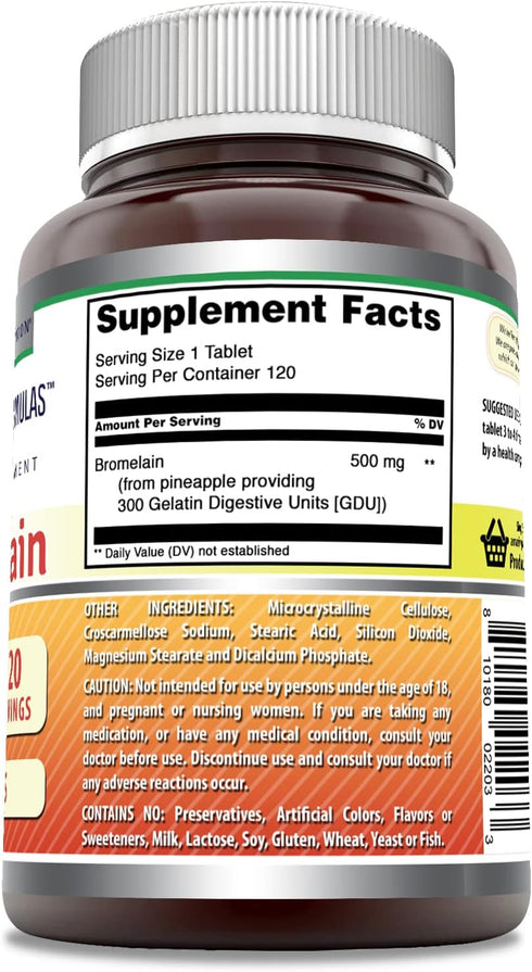 Amazing Formulas Bromelain 500 Mg Tablets Supplement | Non-GMO | Gluten Free | Made in USA (120 Count | 3 Pack)...