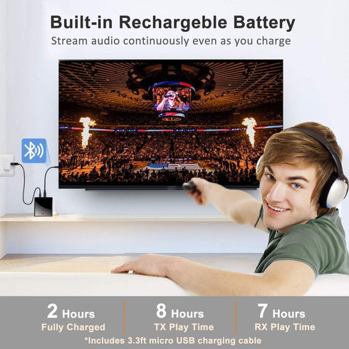 Isobel Bluetooth 5.0 Transmitter Receiver (Optical, 3.5mm AUX, RCA), Low Latency Wireless Audio Adapter Rechargeable Bluetooth AUX Adapter for TV ...