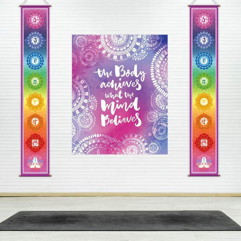 Funnytree 12"x71" Large Yoga Tapestry Meditation Studio Room 7 Chakra Mandala Hanging Banner Wall Poster Door Decor Porch Sign Indoor Outdoor Dura...