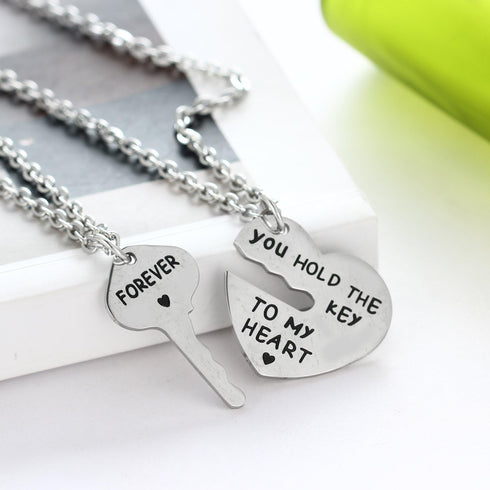 Set of 2 You Hold The Key To My Heart Forever Matching Pendant Necklace...