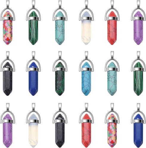 20Pcs 10Colors Healing Crystal Pendants Bullet Hexagonal Crystal Pointed Chakra Quartz Stone Natural Gemstones Charms DIY Halloween Jewelry Making...