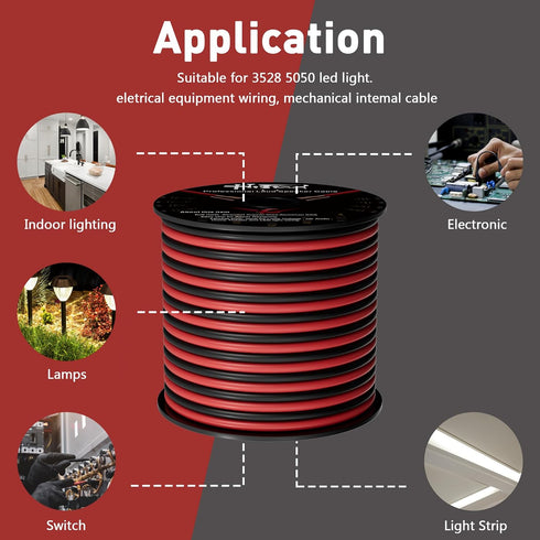 14/2 Gauge 75 FT Red Black Hookup Electrical Wire Cable LED Strips Extension Cord 12V/24V DC, 14AWG Flexible Speaker Wire Cable for Car Audio, Hom...