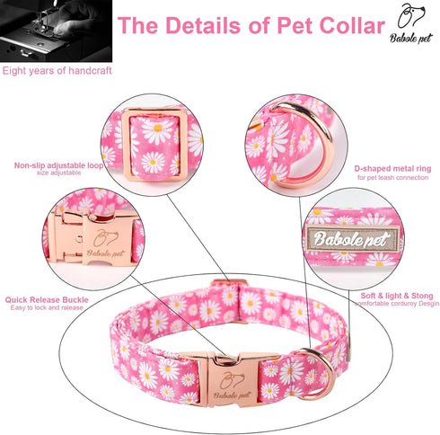 Dog Collars Summer Pink Daisy Flower Dog Collar with Safety Metal Buckle Adjustable Puppy Collars for Small Medium Large Dog,Boy&Girl Dog Collar G...