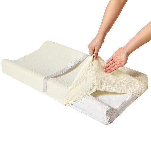 Muslin Changing Pad Cover for Baby Boys Girls, Ultra Soft Breathable Diaper Changing Table Pad Cover, Neutral Fitted Changing Pad Sheets (Beige)...