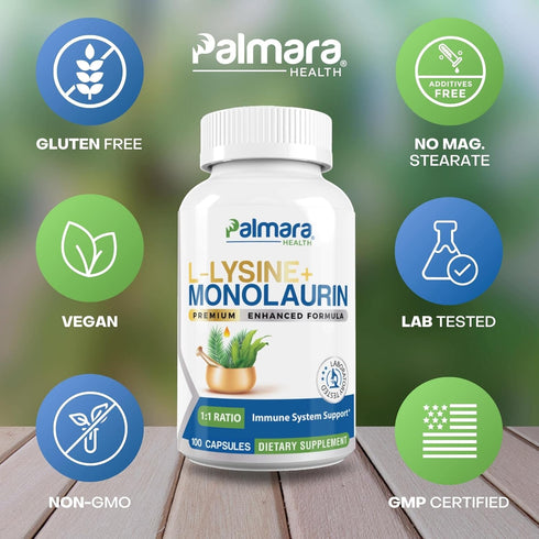 L-Lysine + Monolaurin 600mg 1:1 Ratio, 1 Pack, 100 Capsules...