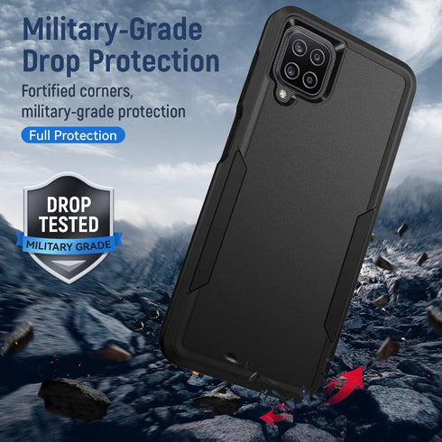 for Galaxy A12 Case, with Screen Protector, Heavy-Duty Tough Rugged Slim Shockproof Protective Case for Samsung A12, Black...