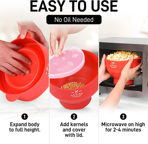 Zulay Microwave Popcorn Popper Bowl Maker with Lid - Collapsible, BPA-Free Silicone, Dishwasher Safe, Wide Spacious Size, No Oil Needed - Family M...