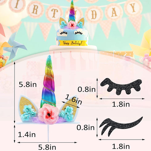 Unicorn Cake Topper Handmade Rainbow Horn Unicorn Cake Topper Happy Birthday Party Decoration Supplies Magic Reusable Cake Toppers with Eyelashes ...