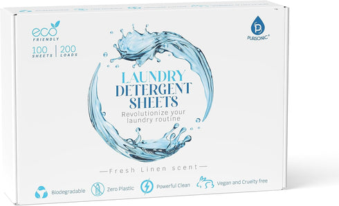 Pursonic Eco Laundry Sheets – Natural Laundry Detergent Sheets w/Powerful Cleaning Power, Fresh Linen Scent - Washer Sheets Detergent - (30-Pack) ...