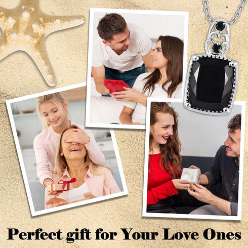 Tourmaline Spinel Pendant Black Necklaces for Women in 925 Sterling Silver & Stainless Steel Gemstone Birthstone Necklace - Engagement Anniversary...