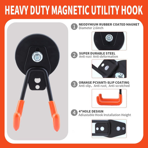 Extra Strong Magnetic Hooks for Hanging Heavy Duty, 2.6in Large Industrial Magnet Hooks, Magnetic Hook with Anti-Slip Coating, Storage Utility Mag...