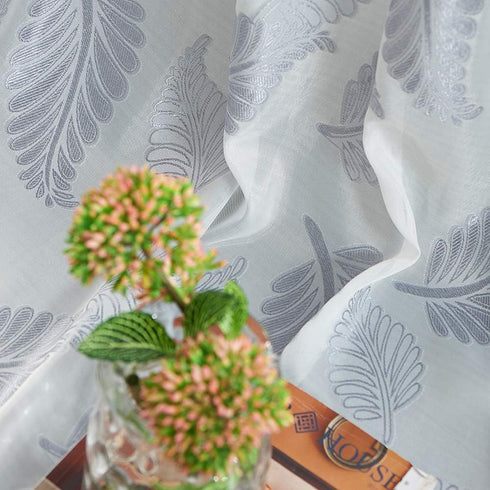 KEQIAOSUOCAI Luxury Leaves Jacquard Gray Sheer Voile Curtain Scarf for Windows 52 inches Wide by 144 inches Long 1 Scarf...