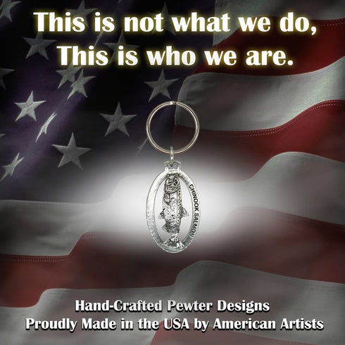 Salmon Keychain, Pewter, F041KC, 1 3/4”, King, Chinook, Tyee, 100% Handmade in the USA, King Salmon Key chain, Fishing Gift, Over 200 Fish Designs...