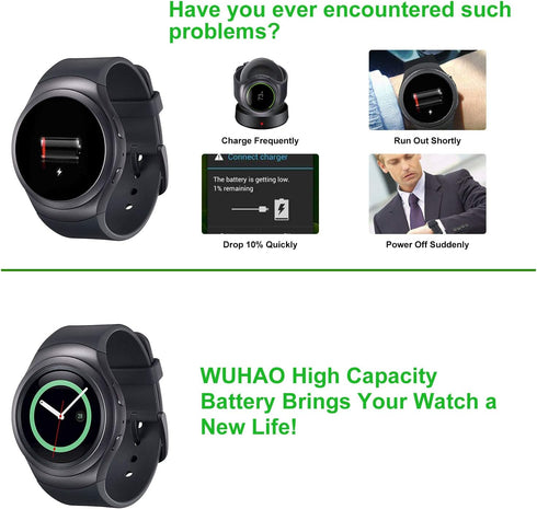WUHAO for T-Mobile Samsung Galaxy Gear S2 Classic SM-R735T,Compatible with 3G R730,R730A,R730V,R735,R735A,R735T,R600 Replacement Battery, EB-BR730...
