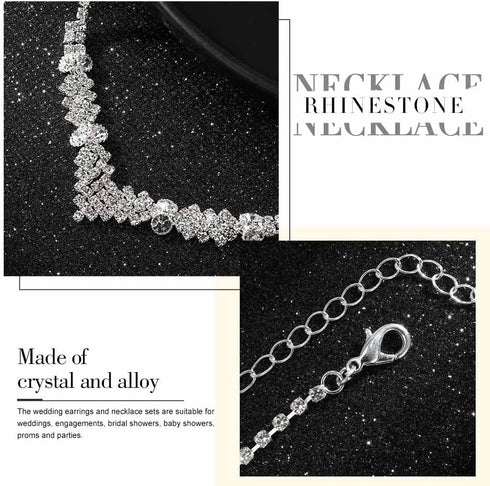 Unicra Silver Bride Necklace Earrings Set Bridal Wedding Jewelry Sets Party Rhinestone Costume Jewelry Set Crystal Choker Necklace for Women and B...