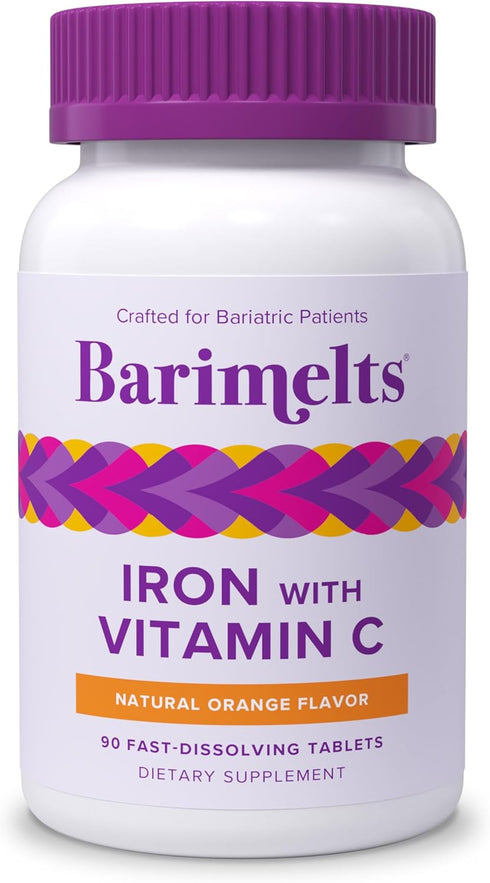 Barimelts Iron with Vitamin C, 90 Fast-Dissolving Tablets (1-Month Supply), Sugar-Free Bariatric Iron Supplement for Women, Natural Orange Flavor...