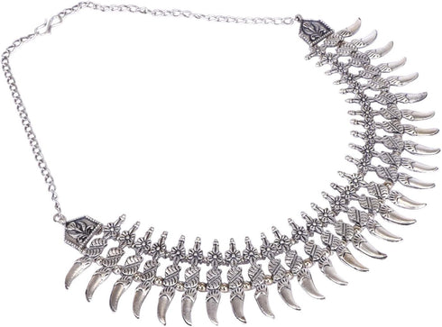 Silver Plated Oxidised Metal Choker Boho Gypsy Indian Necklace Jewelry for Girls and Women...