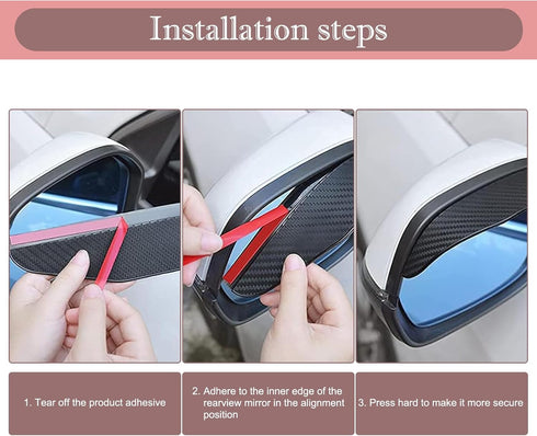 2 PCS Car Rearview Mirror Rain Brow, 6.85" x 2.28" Self-adhesive PVC Carbon Fiber Pattern Side Mirror Rain Shine Shield, Multifunctional Accessori...