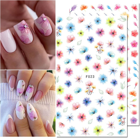 8 Sheets Flower Nail Art Stickers 3D Nail Stickers Acrylic Spring Nail Decals Nail Art Supplies Pink Floral Leaf Cherry Blossom Adhesive Transfer ...
