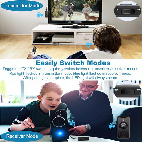 Upgraded Bluetooth 5.3 Transmitter Receiver 3-in-1, Isobel Wireless 3.5mm Audio Adapter for TV PC Headphones Home Sounds System Car/CD-Like Voice ...