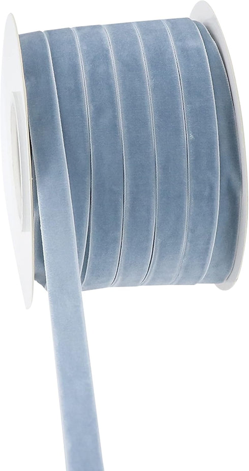 Dusty Blue Velvet Ribbon 3/8 Inch Single Face Thin Velvet Ribbon for Gift Wrapping, Antique Blue Ribbon Wedding, Ribbon for Hair Bows, Choker, Caf...