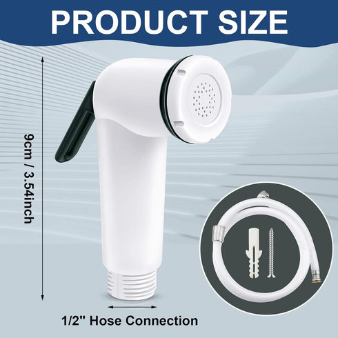 On/off Standard Trigger Sprayer Handle Plastic Bidet Spray Head with 1/2" Connecting Hose Bidet Attachments for RV Water Outlets, White...