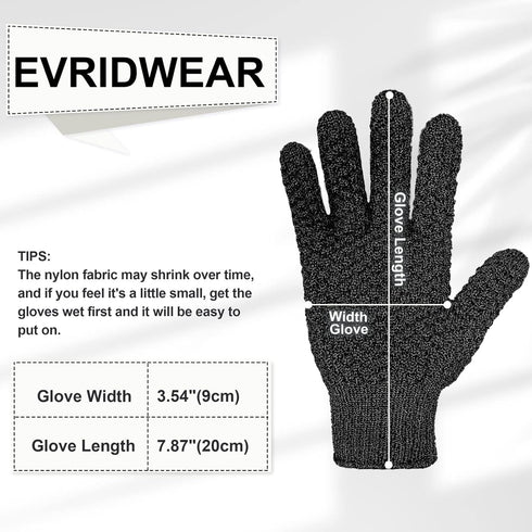 Evridwear Exfoliating Dual Texture Bath Gloves for Shower, Spa, Massage and Body Scrubs, Dead Skin Cell Remover, Gloves with hanging loop (1 Pair ...