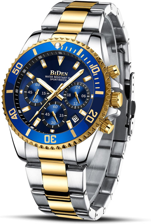 BIDEN Mens Watches Chronograph Stainless Steel Waterproof Date Analog Quartz Watch Business Wrist Watches for Men...