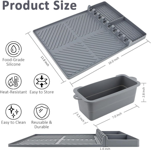Silicone Grill Mat & Grease Cup Liners for Blackstone, BBQ Side Shelf Mat Spatula Mat with Drip Pad, Reusable Grill Drip Pans Grease Catcher, Blac...