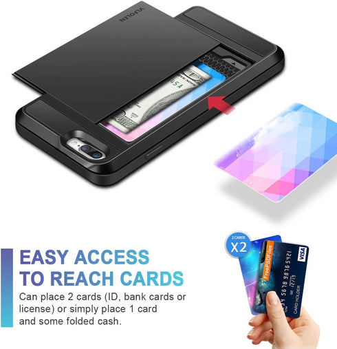 Vofolen Case for iPhone 8 Plus Case Wallet Credit Card Holder ID Slot Sliding Cover Hidden Pocket Dual Layer TPU Bumper Armor Anti-Scratch Protect...