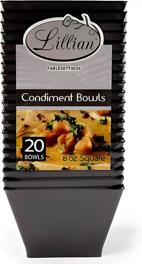 Lillian Tablesettings Plastic 8 oz | Black Rectangles Servingware | Pack of 20 Party Bowls, 3.5 x 3.5 x 7.5 inches...