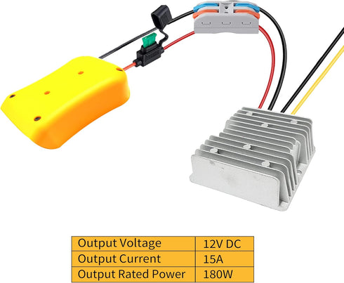 20v to 12v Step Down Converter Power Inverter Aadpter for DeWalt 20V Batteries, DC Voltage Battery Power Adapter 15A 180W Voltage Converter(20v,Ye...