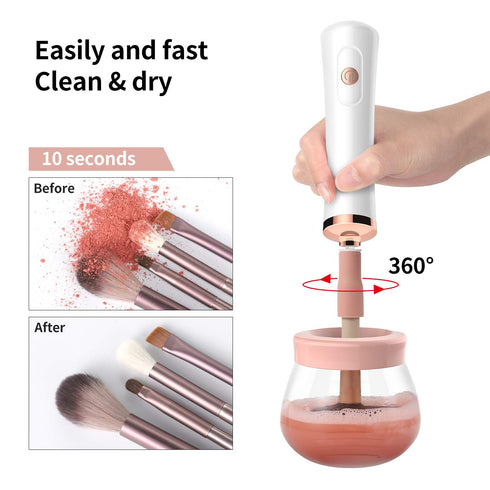 Senbowe Upgraded Makeup Brush Cleaner and Dryer Machine, Electric Cosmetic Automatic Brush Spinner with 8 Size Rubber Collars, Wash and Dry in Sec...