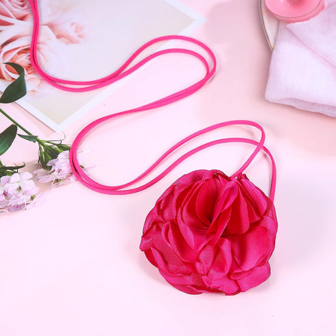Pink Flower Choker for Women, Flower Necklace Big Camellia Lace Collar Necklace Wedding Party Jewerly Hair Rope Style 1...